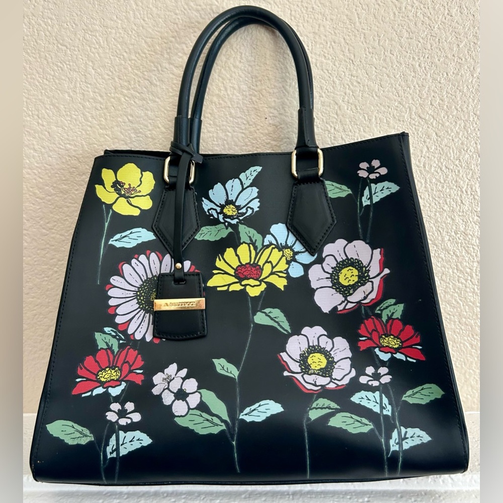A.BELLUCCI Genuine Leather Multi Color Floral Print Purse Bag Tote